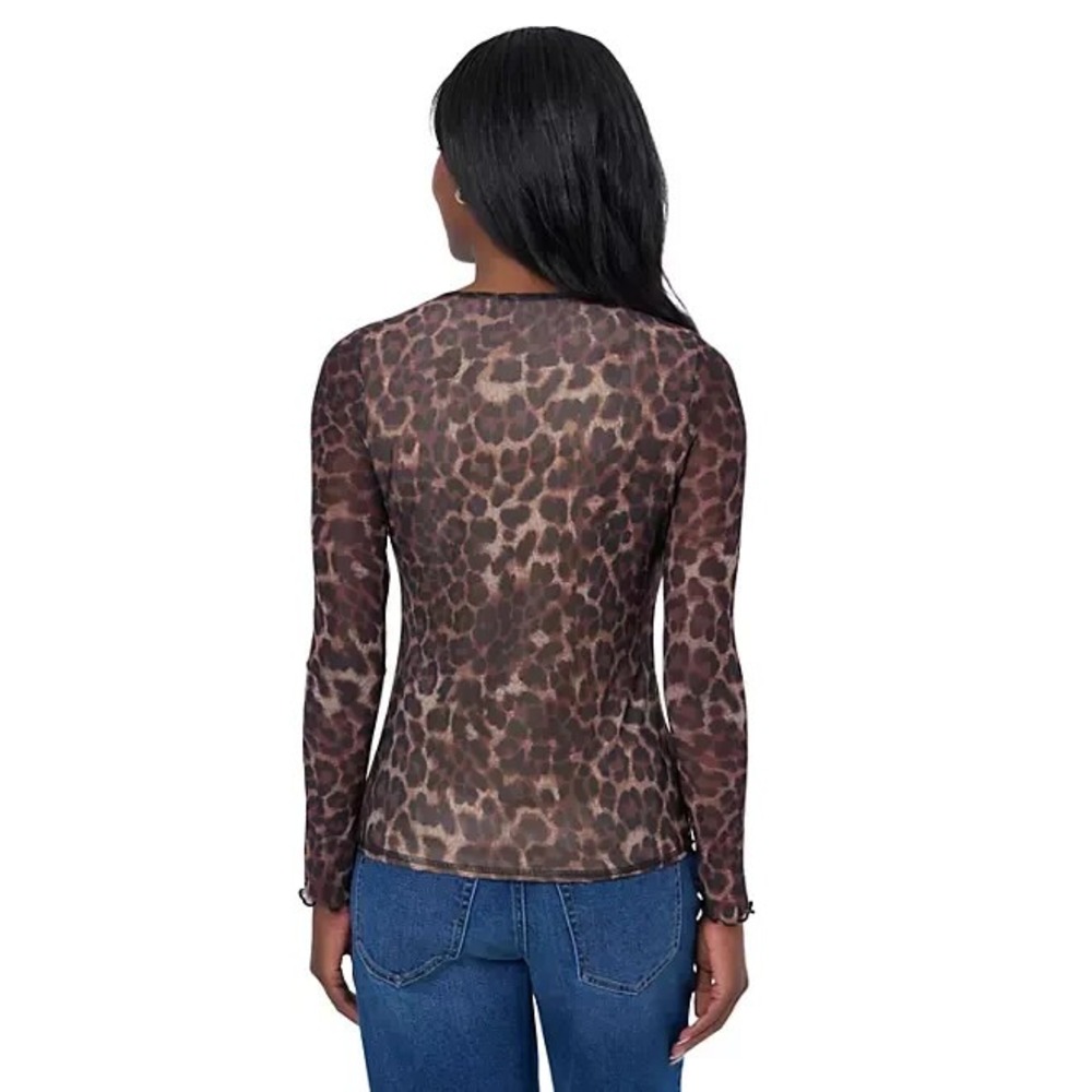 Edited by Remi Bader Women's Long Sleeve Mesh Top Size M Leopard Print - Picture 3 of 7